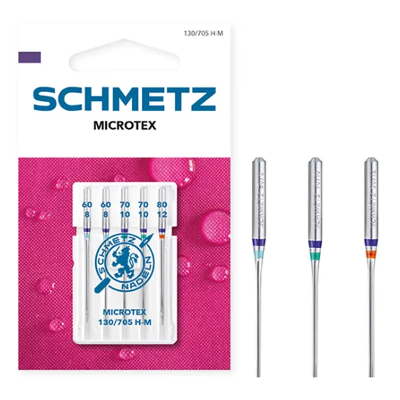 130-705m-ass-1 Schmetz Microtex-nadel 130/705 H-M 60/8 70/10 80/12.. - Afbeelding 1