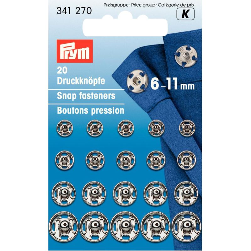 Prym K 20 aannaaidrukknopen 6-11 mm nikkel 341 270