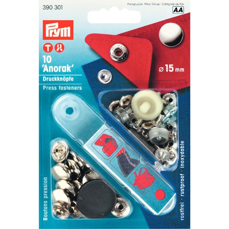 Prym AA 10 drukknopen anorak 15 mm nikkel 390 301