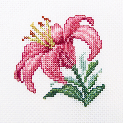 RTO borduurpakket pink lily 10x10 cm