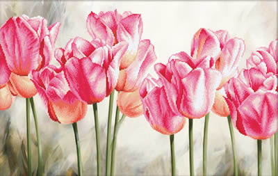 Borduurpakket roze tulpen 67 x 42 cm