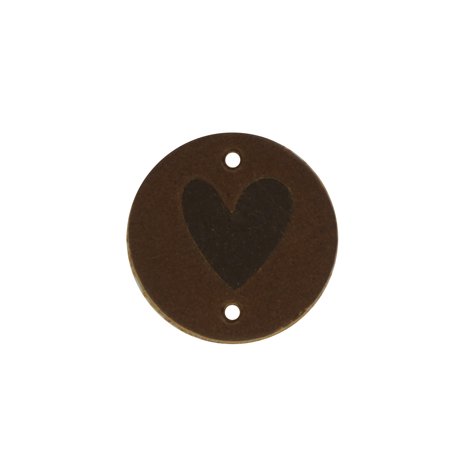 Leren label Round Hart 30mm kleur 975 bruin / donker bruin