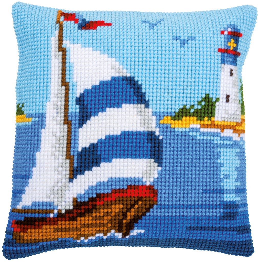 Borduurpakket kussen Zeilboot 40 x 40 cm