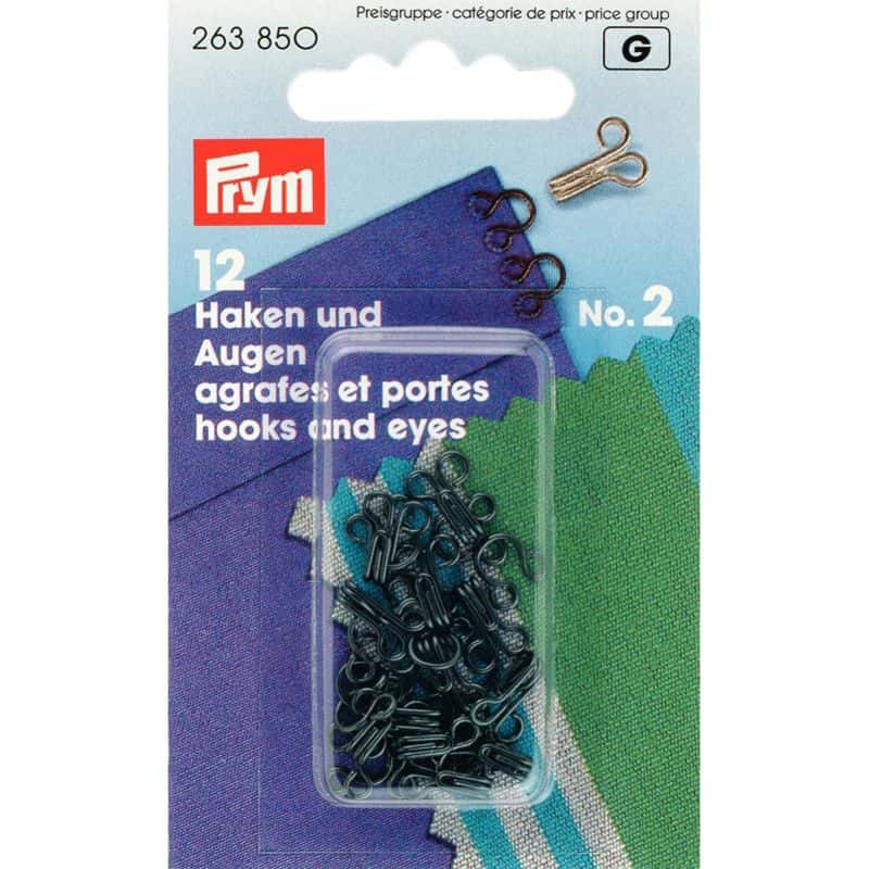 Prym 12 haken en ogen messing no.2 zwart 263850