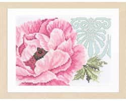 Telpakket kit Roze bloem met ornament 19 x 14 cm