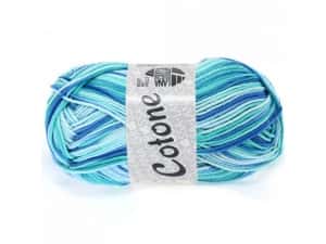 Lana Grossa Cotone print kleur 312 ijsblauw / licht turkoois / blauw