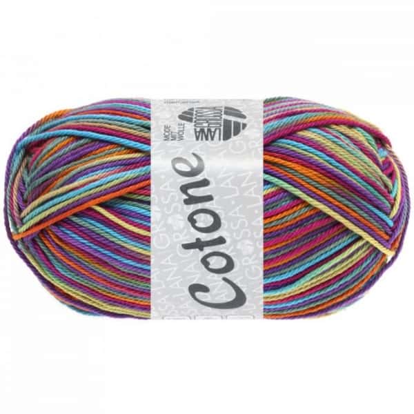Lana Grossa Cotone print kleur 321 Cyclaam/ rood violet / turkoois oranje / grijs /groen / beige