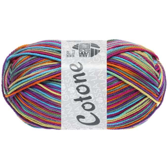 Lana Grossa Cotone print kleur 321 Cyclaam/ rood violet / turkoois oranje / grijs /groen / beige 
