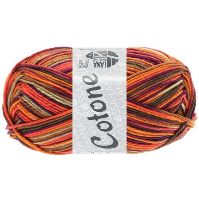 Lana Grossa Cotone print kleur 334 Oranje / beige / terracotta / donker