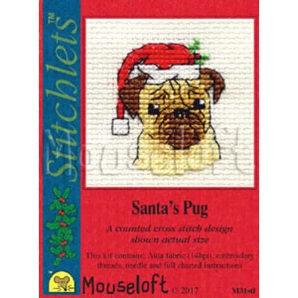 Mouseloft borduurpakketje Santa's Pug