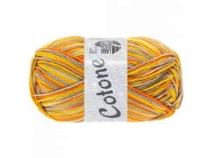 Lana Grossa Cotone print kleur 337 beige / taupe /dooier geel / oranje