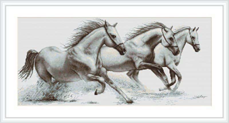 Luca-S borduurpakket White horses 47x21,5 cm LS-B495