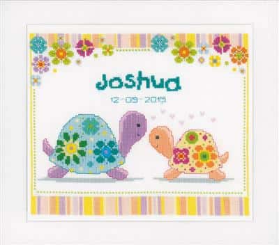 Vervaco telpakket geboortetegel kit schildpad mama en baby  28 x 24 cm 