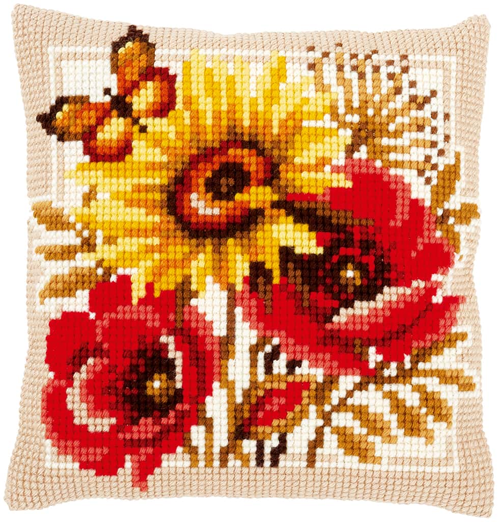 KRUISSTEEKKUSSEN KIT KLAPROZEN EN ZONNEBLOEM 40 x 40 cm pn-0156043