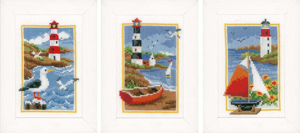 Borduur telpakket Miniatuur kit vuurtorens 3 stuks 8 x 12 cm