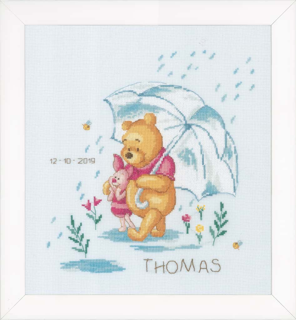 Vervaco telpakket geboortetegel kit Winnie the Pooh 26 x 28 cm