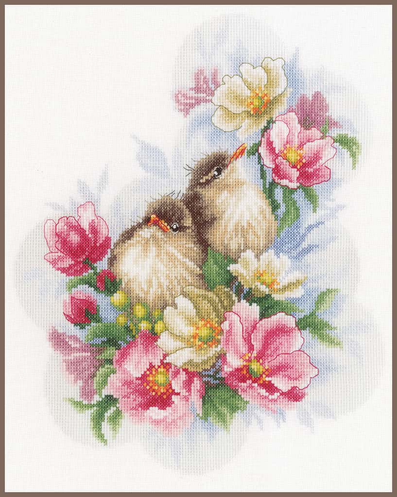 TELPAKKET KIT KLEINE VOGELTJES OP BLOEMENTAK 28 x 33 cm pn-0185003
