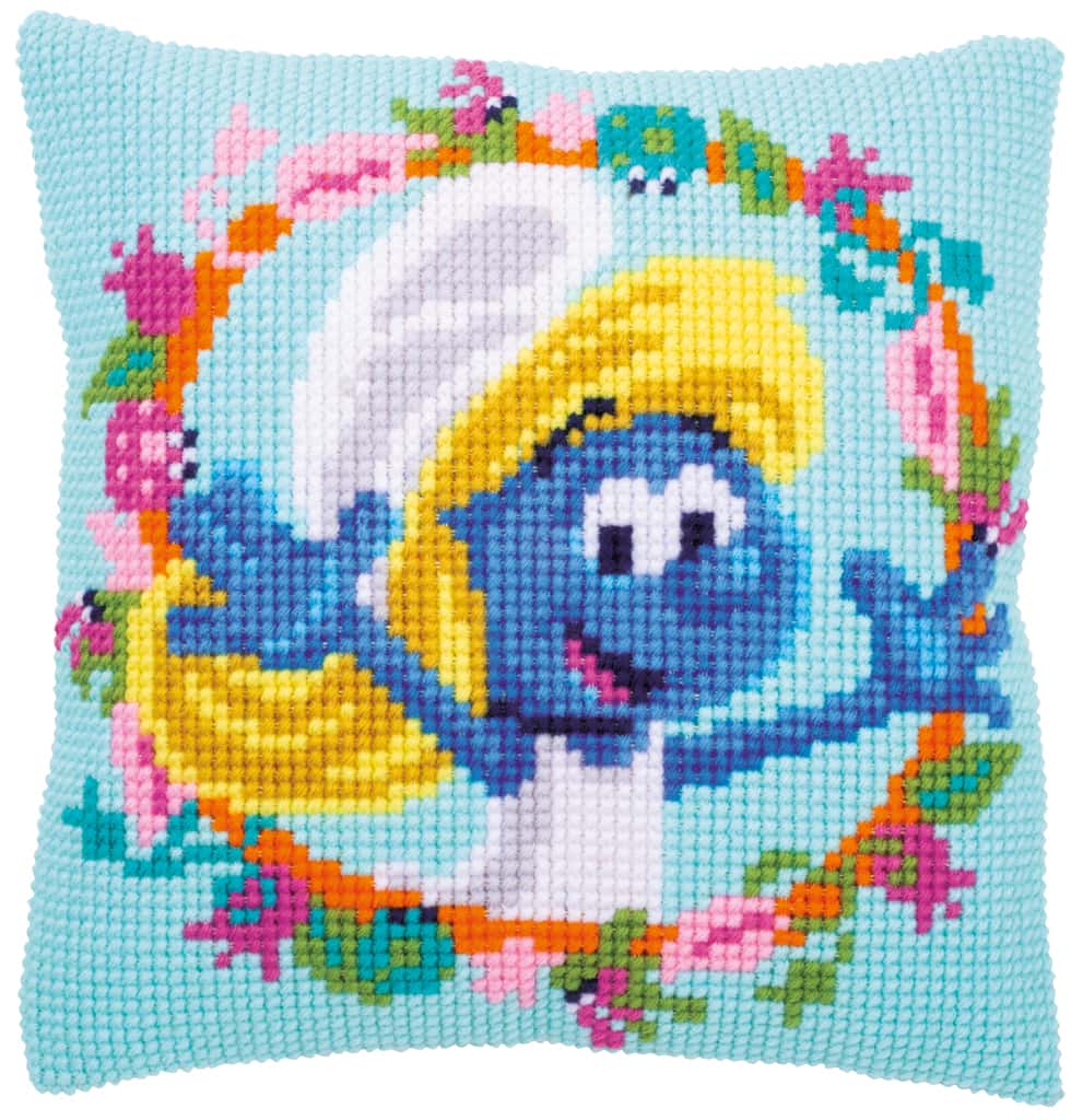 Kruissteekkussenpakket kit de smurfen smurfette 40 x40 cm