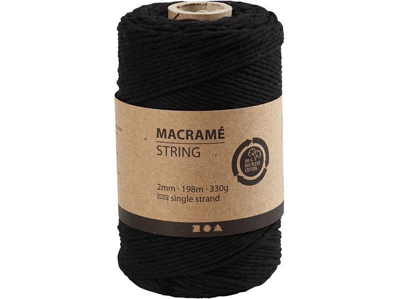 Macramé koord 2 mm kleur zwart