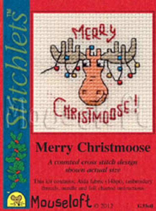 Borduurpakket postkaart Merry Christmoose G35