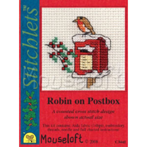 Borduurpakket postkaart Robin on postbox C34