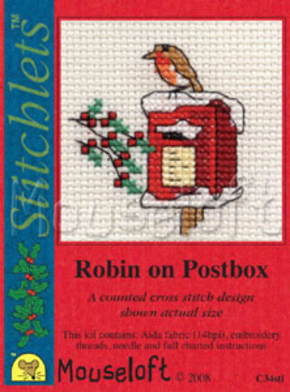 Borduurpakket postkaart Robin on postbox C34