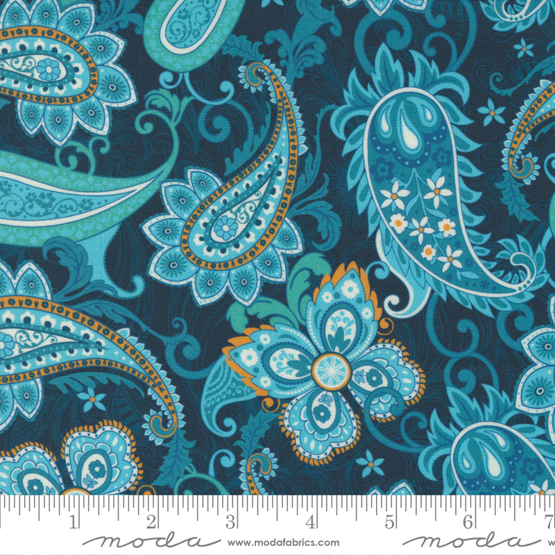 Quiltstof coupon 50 x 55 cm Moda Paisley Rose kleur Navy 11881-15