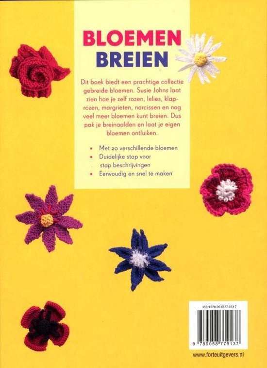 Boek Bloemen breien Susie Johns met 20 veschillende bloemen