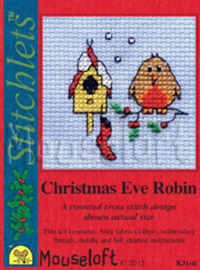 Borduurpakket postkaart Christmas Eve Robin k31