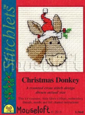 Borduurpakket postkaart Christmas Donkey L34 Mouseloft