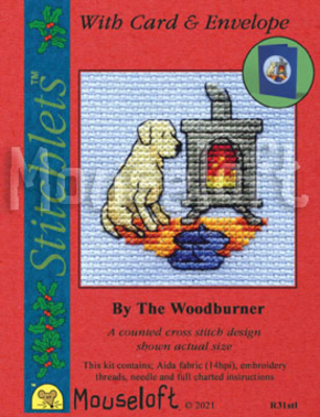 Borduurpakket postkaart By The Woodburner