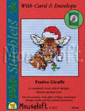 Borduurpakket postkaart Festive Giraffe s31