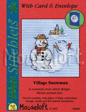 Borduurpakket postkaart Village Snowman S32