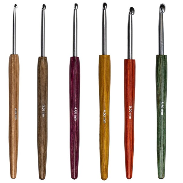 Lana Grossa haaknaaldenset Aluninium met Houten grip 14 stuks 2 tot 12 mm