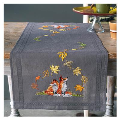 Borduurpakket Tafelloper Vosjes in de Herfst 40 x 100 cm