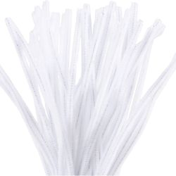 Chenille draad 30 cm x 6 mm wit 50 stuks