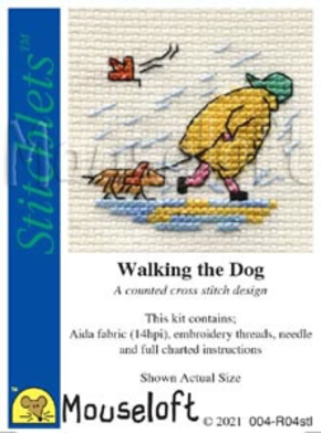 Mouseloft borduurpakketje 5 x 5 cm Walking the Dog R04