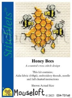 Mouseloft borduurpakketje 5 x 5 cm Honey Bees T01