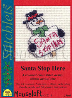 Borduurpakket postkaart Santa Stop Here J31 Mouseloft