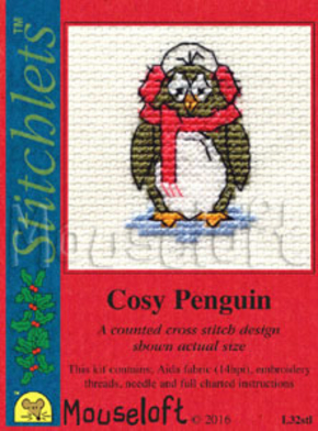 Borduurpakket postkaart Cosy Penguin L32 Mouseloft