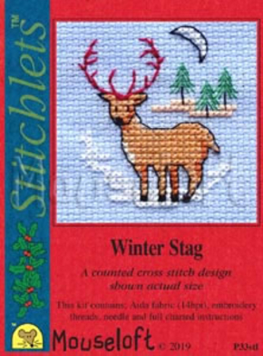 Borduurpakket postkaart Winter Stag P33 Mouseloft
