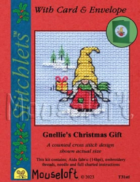 Borduurpakket postkaart Gnellie's Christmas Gift T31 Mouseloft