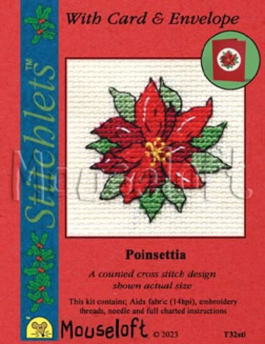 Borduurpakket postkaart Poinsettia T32 Mouseloft