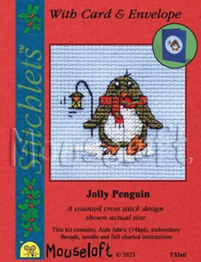 Borduurpakket postkaart Jolly Penguin T33 Mouseloft