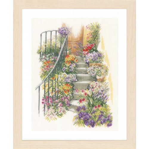 Borduurtelpakket Lanarte Trap met bloemen 27 x 37 cm