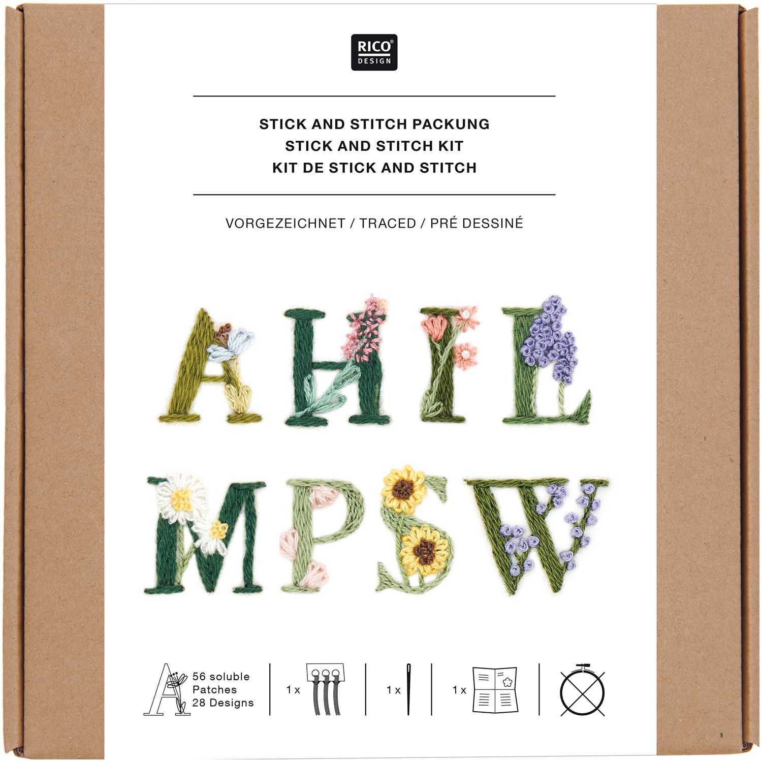 Borduurpakket Stick & Stitch Bloemenalfabeth kleurrijk 28 st