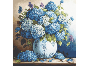 Luca S borduurtelpakket Petit Point Vase With Hydrangeas 20 x 21 cm G700