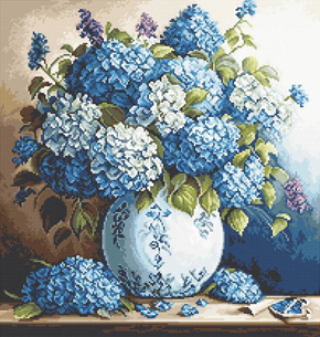 Luca S borduurtelpakket Petit Point Vase With Hydrangeas 20 x 21 cm G700