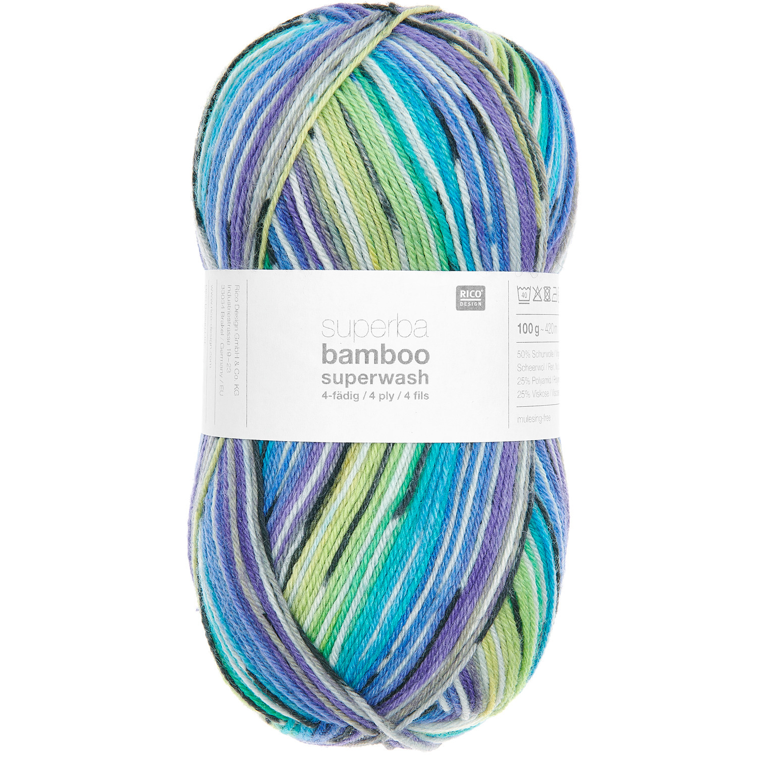 Rico Socks Bamboo Rainbow 4-draads kleur 060 100 gram