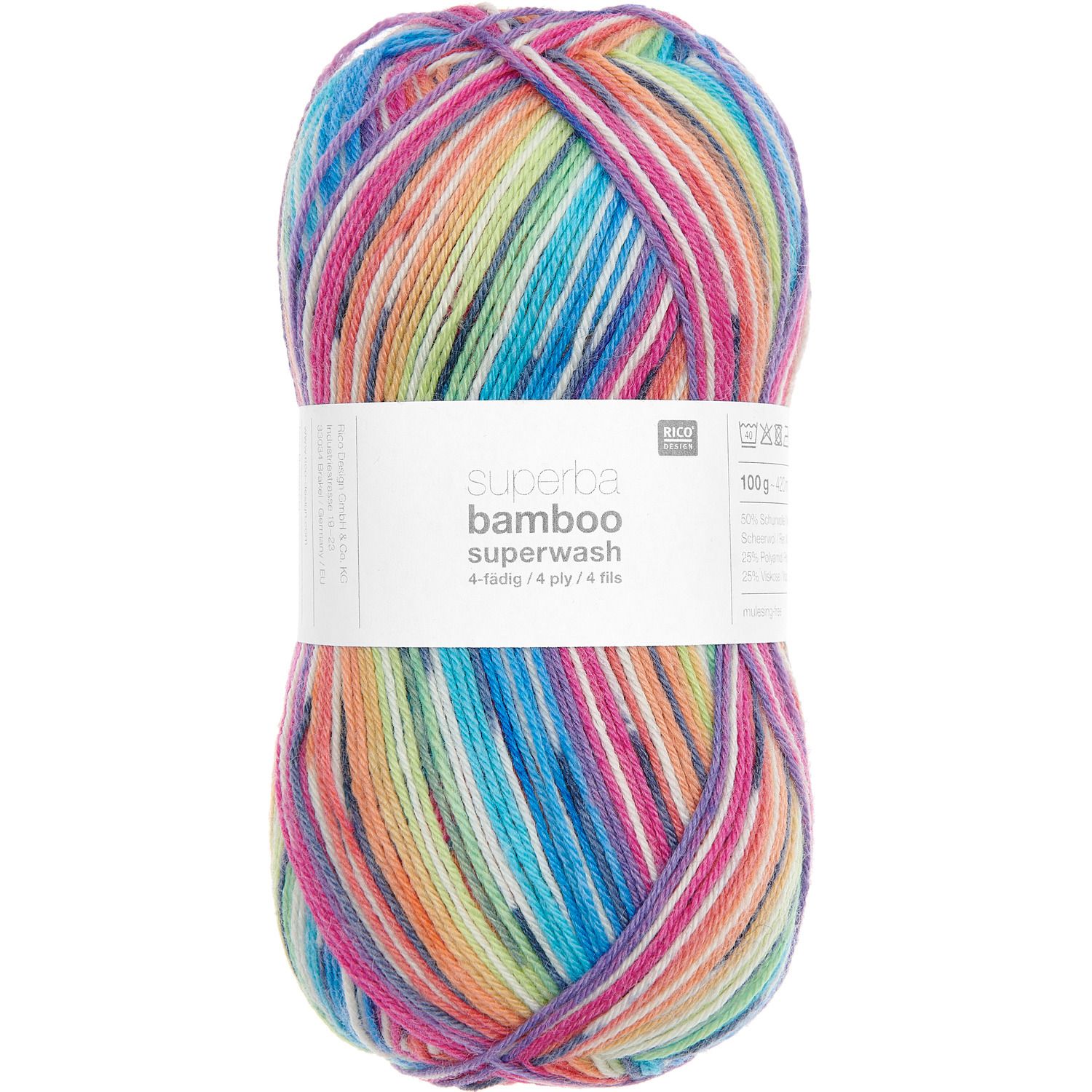 Rico Socks Bamboo Rainbow 4-draads kleur 058 100 gram
